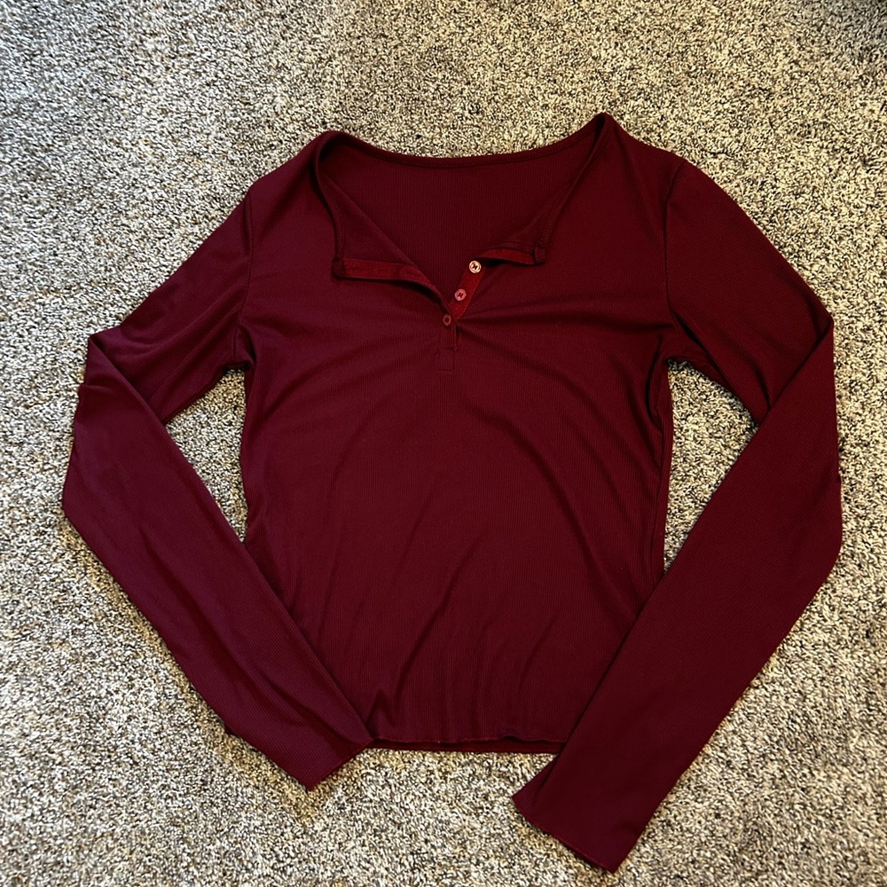SHEIN Deep Red Long Sleeve Tee